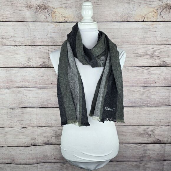 Men's Coach Varsity Sport Striped Scarf Wool Cashmere Blend - Picture 1 of 7